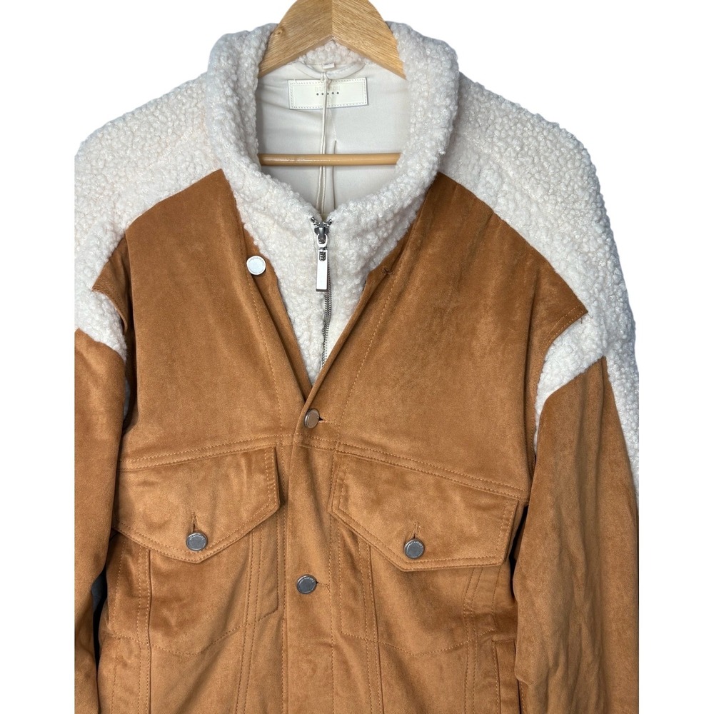 BLANKNYC Faux Suede Sherpa Jacket Womens Large Brown Cream‎ Mixed Media Zip NWT - Picture 7 of 16